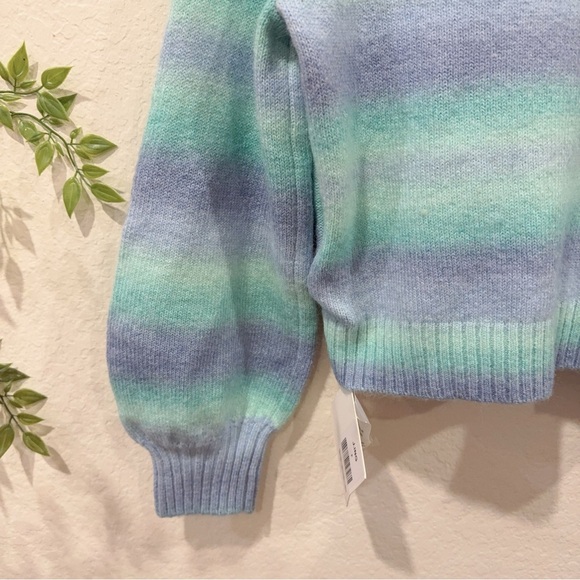 J.ING Green Purple V Neck Balloon Sleeve Short Cardigan Sweater Top NWT One Size - Picture 6 of 7
